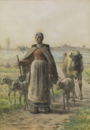 Shepherdess with small flock